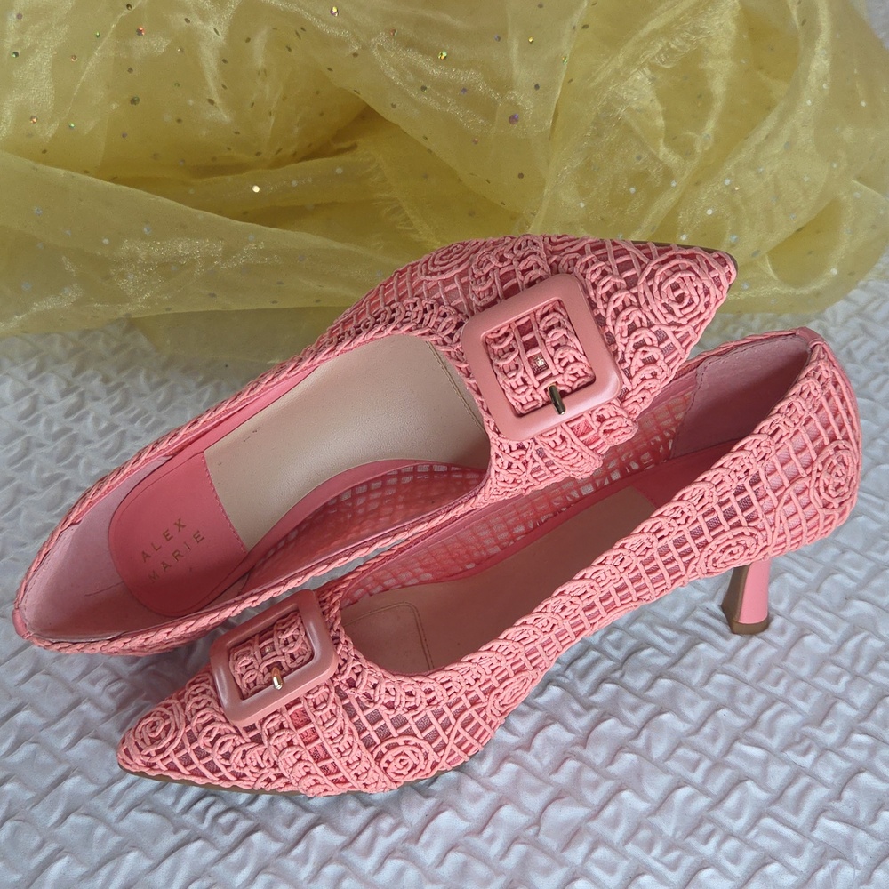 Alex Marie Coral Pink Woven Pointed Kitten Heels 7.5 - Picture 16 of 16